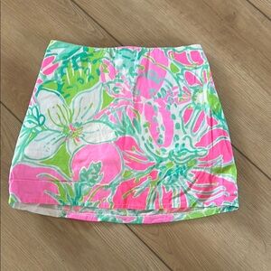 Lilly Pulitzer Size 7 Girls Floral Pink and Green Mini Skirt